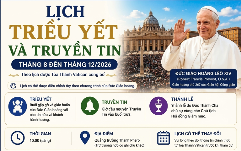 Lịch Triều yết và Truyền tin tại Vatican từ tháng 8 đến tháng 12/2026