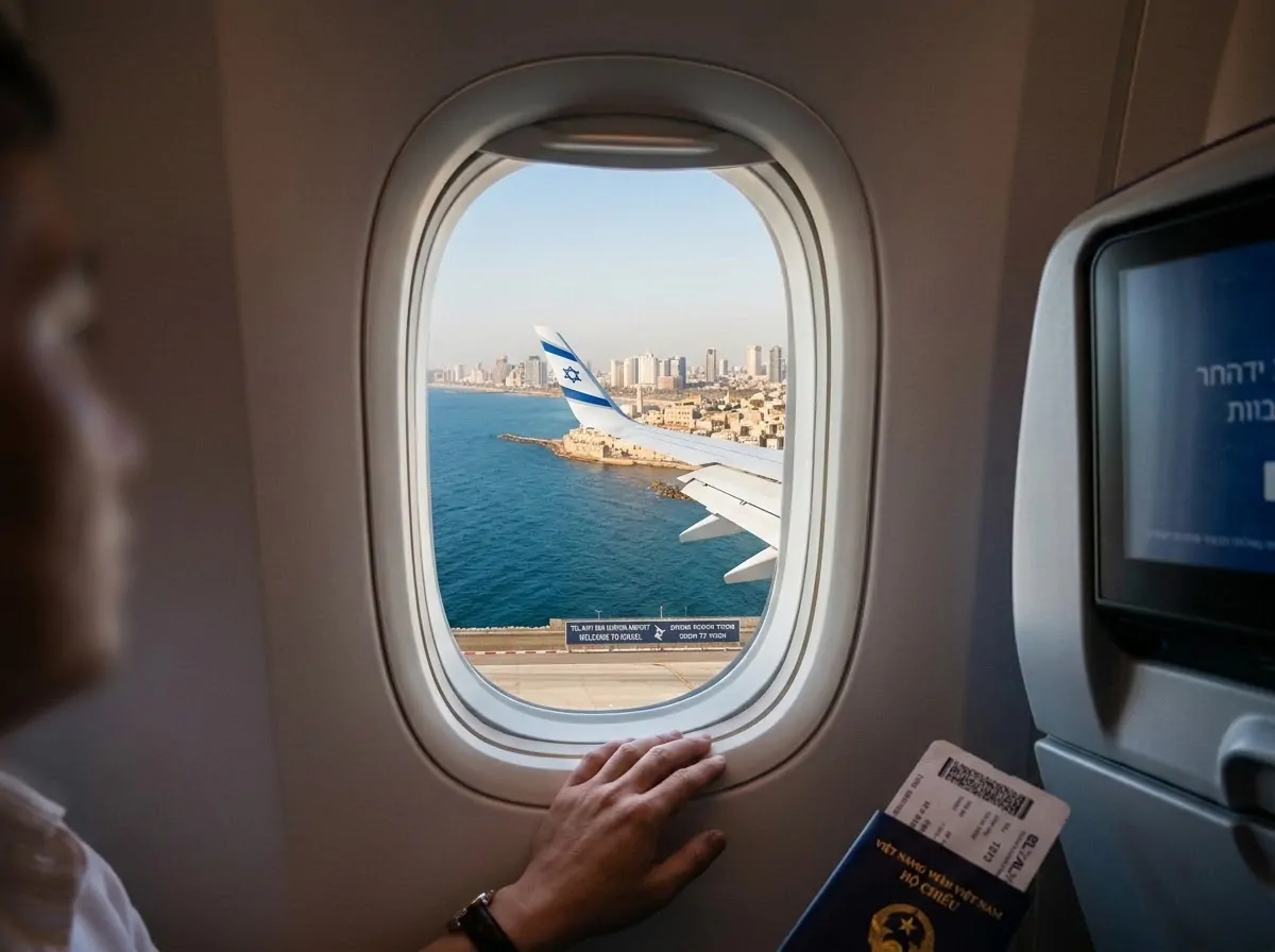 An airplane or airport scene representing travel to Israel