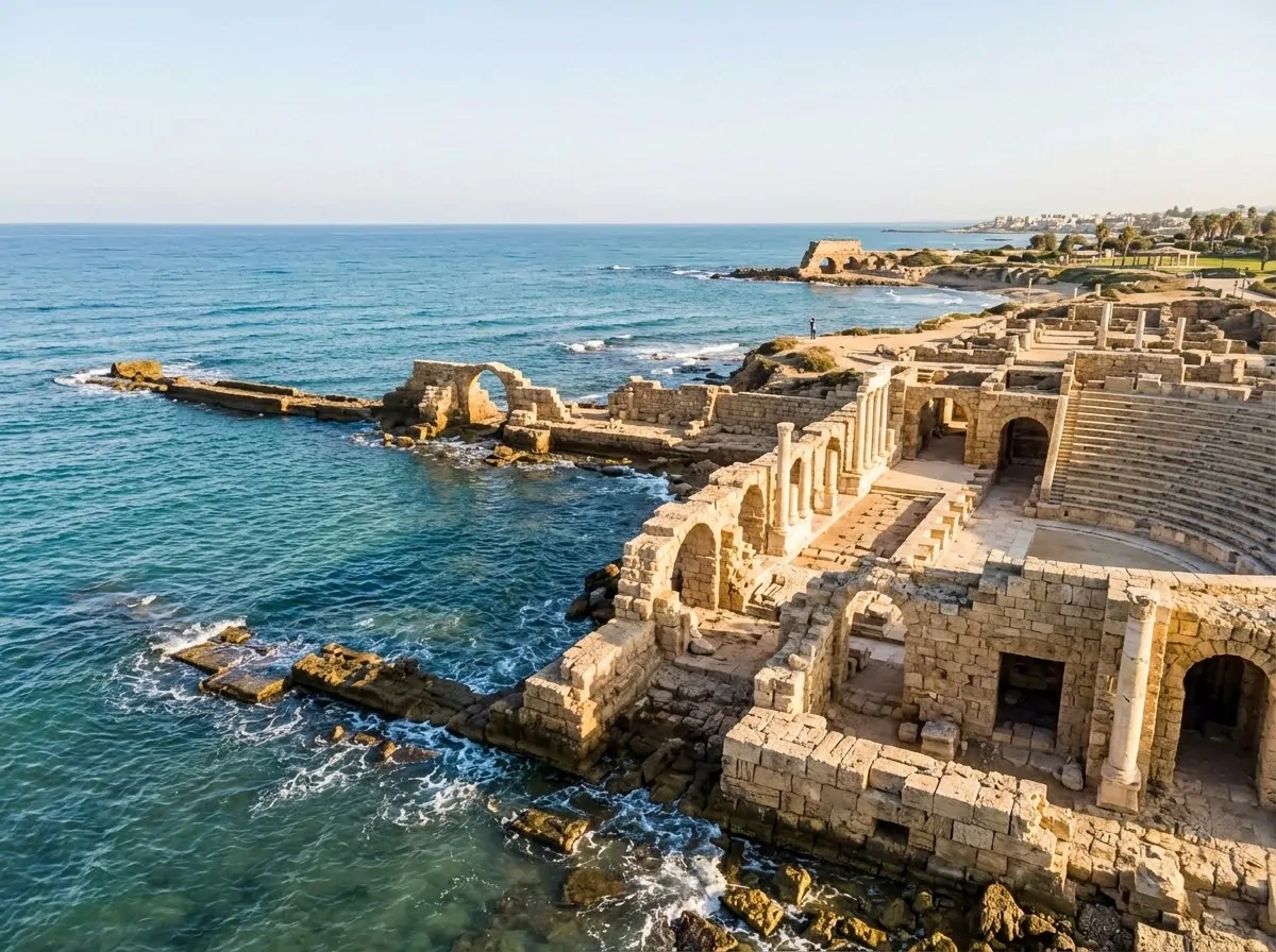 A view of the Roman ruins at Caesarea by the Mediterranean Sea