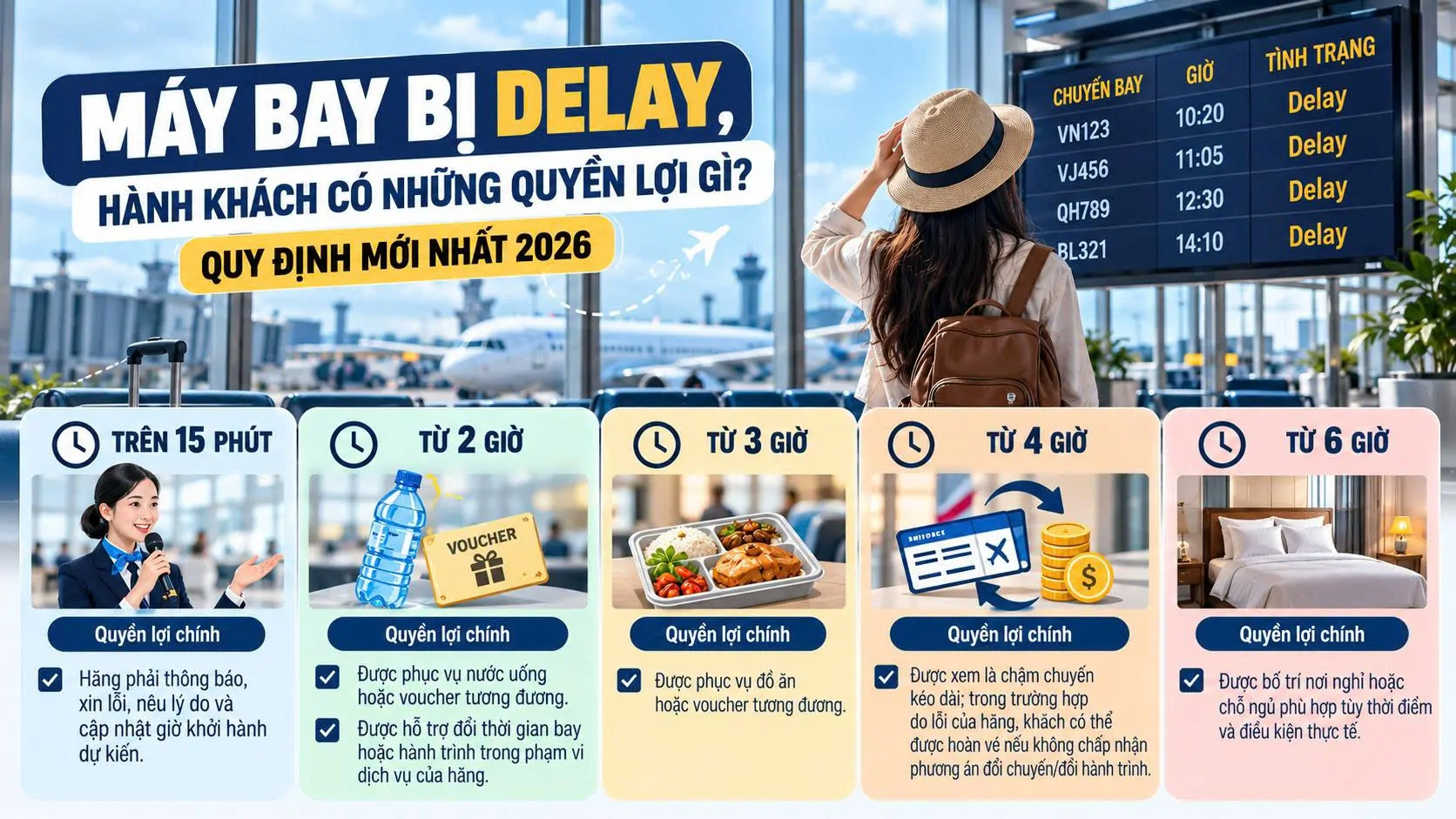 Máy bay delay, hành khách có những quyền lợi gì