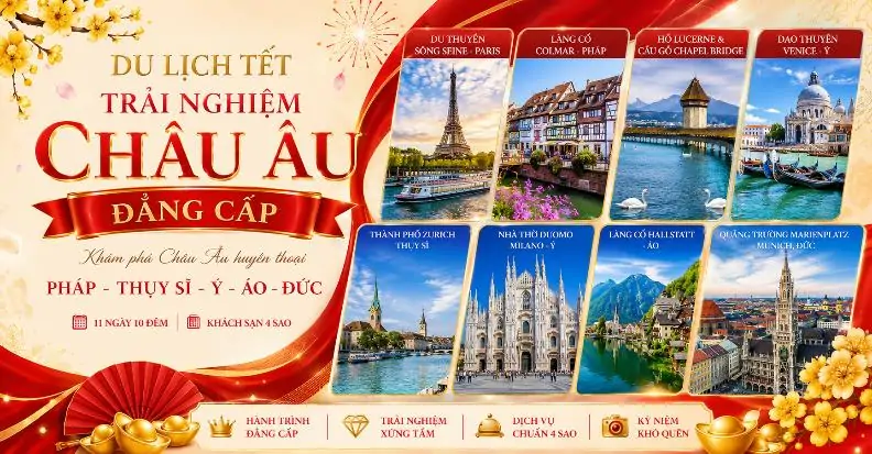 HÀNH TRÌNH ĐÔNG TÂY ÂU PHÁP – THỤY SỸ – Ý – ÁO – ĐỨC